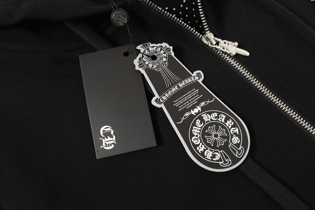Chrome-Hearts Rhinestone Cross Hoodie - Black Gothic Streetwear Sweatshirt 2633