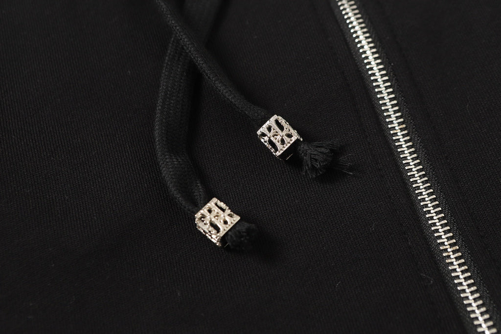 Chrome-Hearts Rhinestone Cross Hoodie - Black Gothic Streetwear Sweatshirt 2633