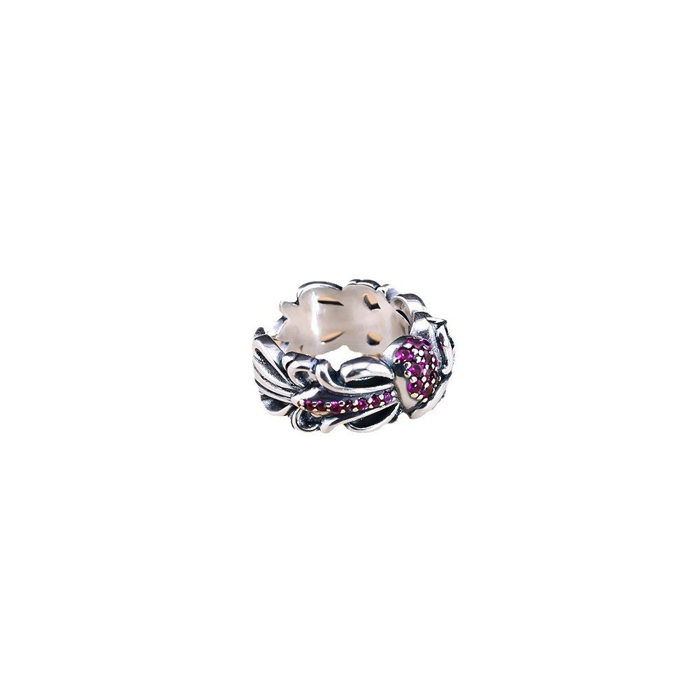 Chrome Hearts rose red diamond heart open ring